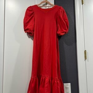 Elegant Red Puff Sleeve Dress